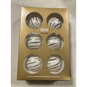 NOS 2003 Martha Stewart Christmas Ornament Glass Balls Golden Hand Decorated